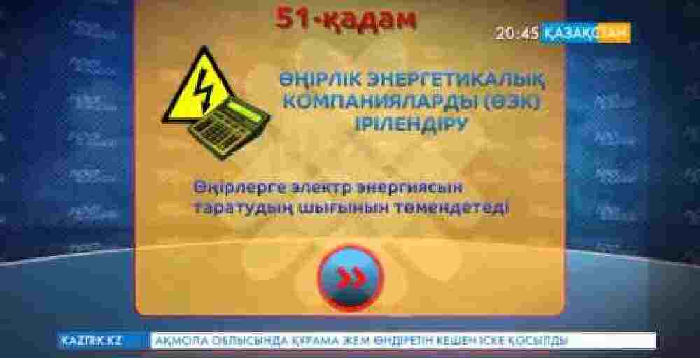 51 қадамда өңірлік энергетикалық компанияларды (ӨЭК) ірілендіру қарастырылған