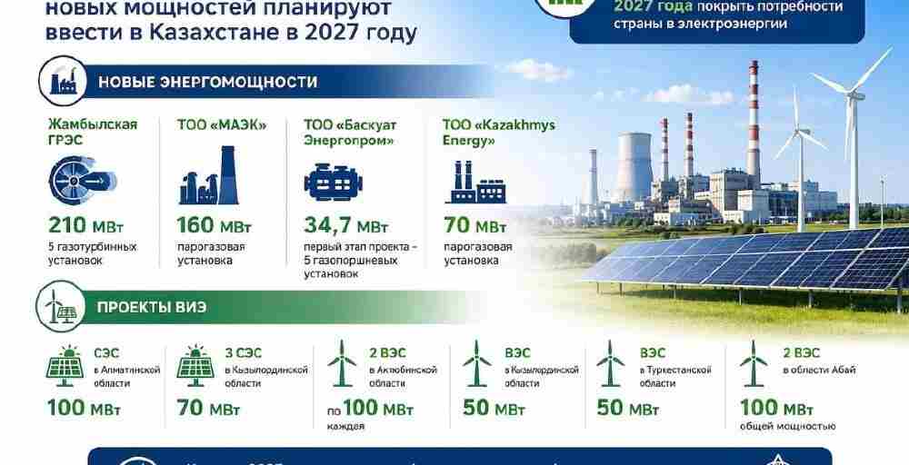 В Казахстане в 2027 году введут 845 МВт новых мощностей