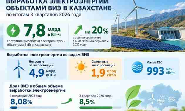 Доля ВИЭ в энергобалансе Казахстана достигла 8,5%