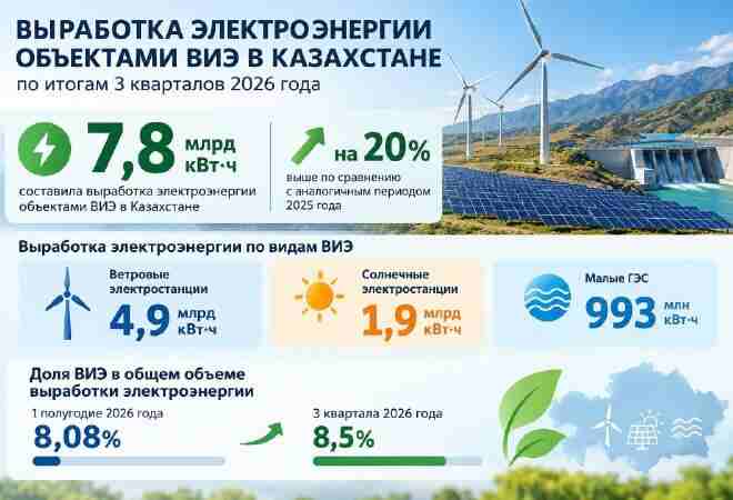 Доля ВИЭ в энергобалансе Казахстана достигла 8,5%
