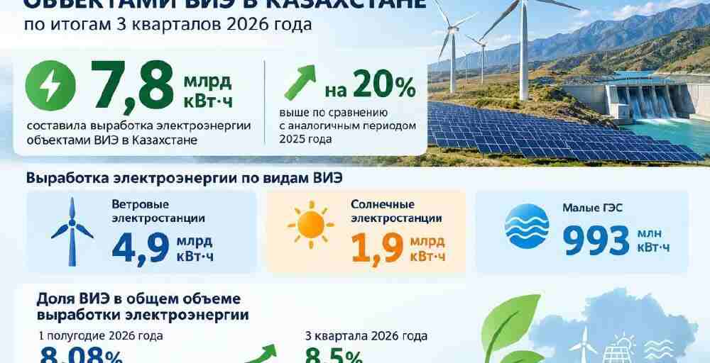Доля ВИЭ в энергобалансе Казахстана достигла 8,5%